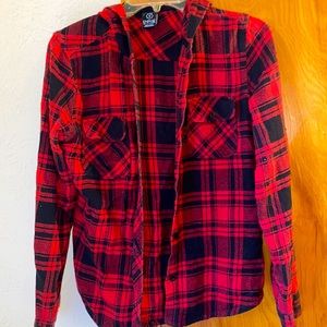Flannel Button Up With Hoodie